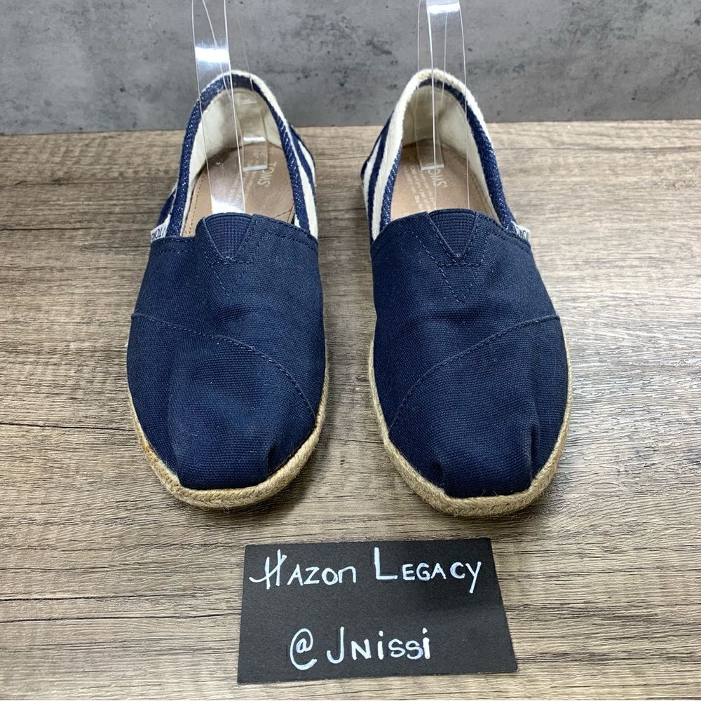 TOMS~Women’s~Navy/Ivory Stripe Espadrille Canvas Flats~Size 9 - Picture 3 of 9